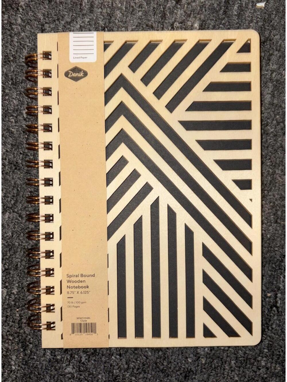 Denik NWT 130 Lined Pages Spiral Bound Laser Cut Wooden Notebook 8.75 x 6.125